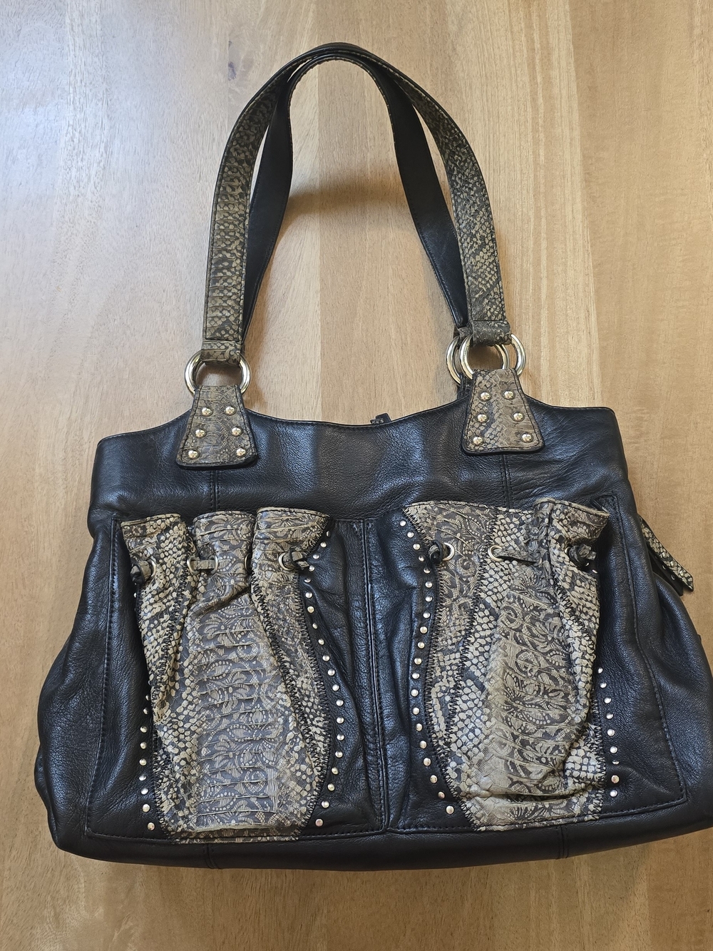CHI by Carlos Falchi Leather Snakeskin Shoulder Bag Western Studded Purse Y2K